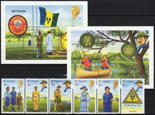 St Vincent Set & Both S/s 75th Ann Scouting In St Vincent 1989 Mnh - 28 Euro