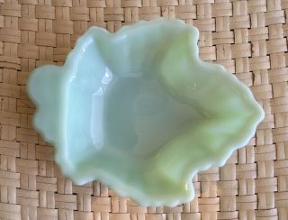 Jade Green Vintage Glass Maple Leaf Candy Dish