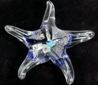Hand Blown Millefiori Art Glass Starfish Figural Sculpture Paperweight