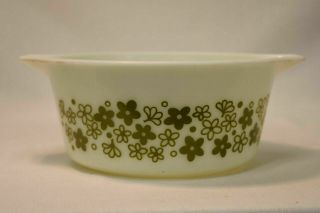 Vintage Pyrex Baking Casserole Dish White & Olive Green Flowers 474 - B 1.  5 Quart