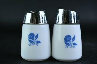 2 Pc.  Vintage Gemco Blue Cornflower Milk Glass Salt & Pepper Dispenser Set Table