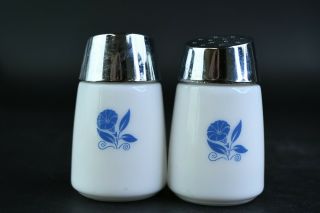 2 Pc.  Vintage Gemco Blue Cornflower Milk Glass Salt & Pepper Dispenser Set Table 2