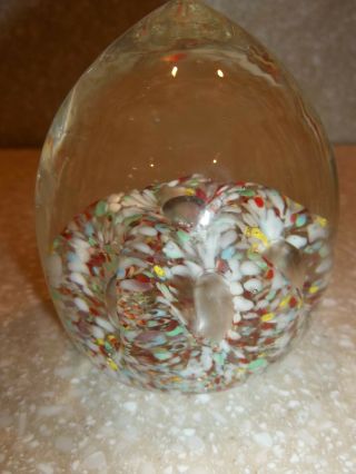 Vintage Egg Shaped Paperweight Control Pearlized Bubbles In Colorful Nest / Bed