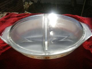 Pyrex Town Country 1.  5 Quart Qt Divided Oval Covered Casserole Dish With Lid