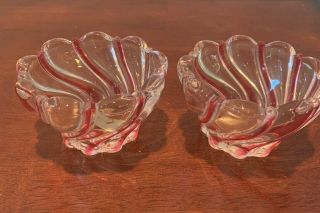 2 Mikasa Peppermint Red Swirl Crystal Glass Candy Trinket Dish Bowl Germany Made