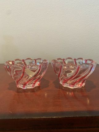 2 Mikasa Peppermint Red Swirl Crystal Glass Candy Trinket Dish Bowl Germany Made 2
