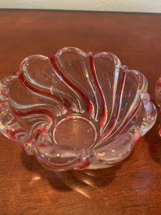 2 Mikasa Peppermint Red Swirl Crystal Glass Candy Trinket Dish Bowl Germany Made 3