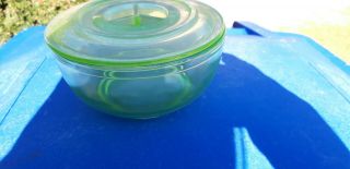 Vintage Uranium Vaseline Green Glass Covered Bowl 7 Inches