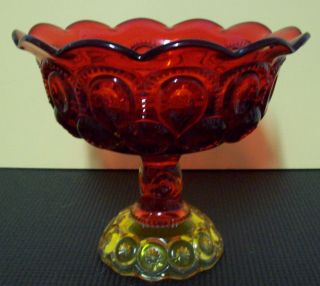 Vintage Amberina Glass Moon & Stars By L.  E.  Smith Red Bowl & Yellow Pedestal/base