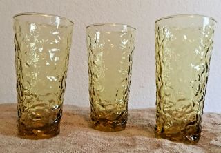 Vintage Libbey Crinkle Large Amber Water Glasses Milano Lido Set Of 3