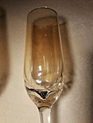 2 Amber Gold Iridescent Like Crackled Glass Elegant Champagne Flutes
