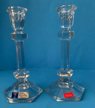 Vintage Pair Clear 24 Lead Crystal Candlesticks Austria 7 - 1/2” Tall
