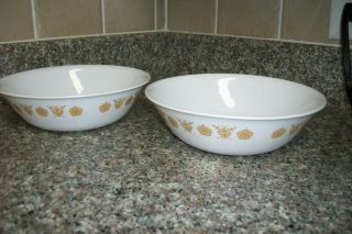 Two Vintage Corelle Butterfly Gold 8 1/2 " Round Vegetable Serving Bowls
