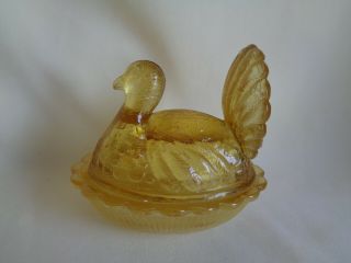 Vintage Amber Glass Small Candy Dish Turkey Figure