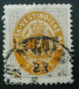 1887 Danish West Indies Stamp,  Scott 14 1 Cent On 7c Lilac & Orange.