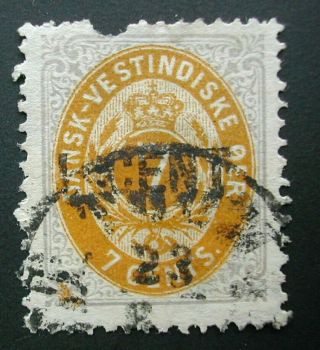 1887 Danish West Indies Stamp,  Scott 14 1 CENT on 7c lilac & orange. 2