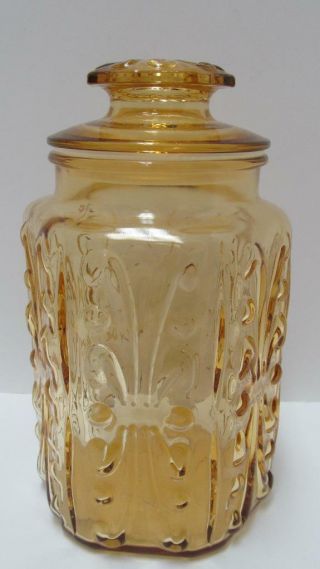 Vintage L E Smith Glass Canister Imperial Atterbury Amber Scroll 9 " Jar
