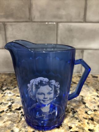 Vintage Shirley Temple Cobalt Blue Glass Pitcher 1930s