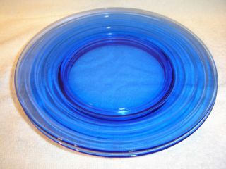 2 Moderntone Cobalt Blue Depression Glass 8 " Luncheon Dessert Plates Vintage