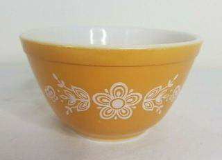 Vintage Pyrex Small Butterfly Gold Mixing Bowl White Flowers 1 1/2 Pt 401