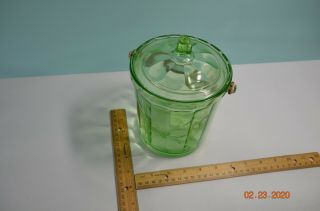 Green Depression Glass Ice Bucket With Handle And Lid With Crack