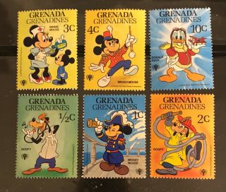 Grenada Postage Stamps Set Of 6 Disney Mickey Minnie Donald Goofy Mnh