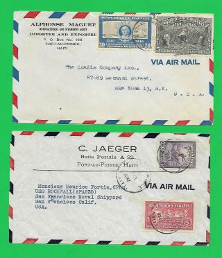 Haiti 2 Air Covers To Usa.  1947 - 1951 - - 3 Stamps - 1945 Postal Tax - - Colombusx