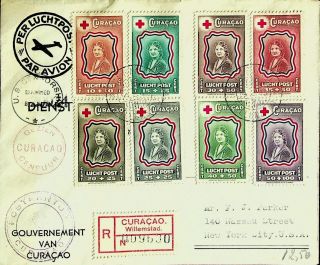 Curacao 1945 8v Red Cross On Willemstad Regd Airmail Censor Cover To Ny Usa