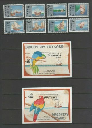 Dominica 1991 Columbus Discovery Of America Mnh Set & Macaw Mini Sheets