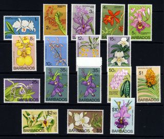 Barbados Qe Ii 1974 Orchids Set Wmk Block Ca Sg 485 To Sg 500,  Sg 495aw