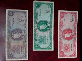 Trinidad & Tobago 1964 Set Of 3 Notes,  1,  5,  20 Dollars