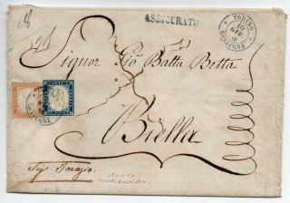 1858 Italy Sardinia Registered Cover Sa 15i,  17 Cv $22875.  00