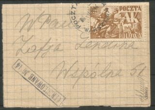 Poland,  1944,  Warsaw Uprising,  Letter Franked With Fi:114,  Signed,  Certificate