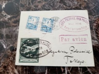 1926 Warsaw Poland Airmail First Flight Cover Ffc To Tokyo Japan W/flight Label
