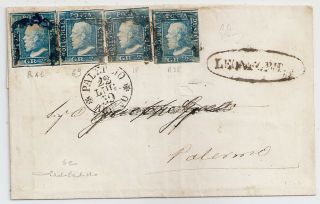 1859 Italy Sicily Cover Sa 6e X 4 Stamps,  2 Varieties $37000.  00