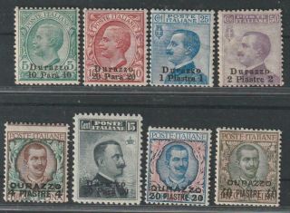 It.  Levant Durazzo 1909 - 11 Complete Set Of 8 Mnh Xf,  Certificate,  Cat.  $ 2,  140
