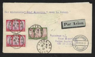 Zeppelin Algeria To Brazil Via Paris Airmail Cover 1933 Saf2