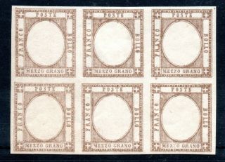 Italy,  1861,  Mezzo Grano,  Scarce Proof Stamp In Bl.  Of 6,  Cv Us $ 21000,  Cert.
