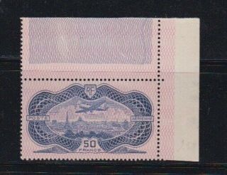 France: Airmail 50fr Banknote Corner Marginal Nhm Og