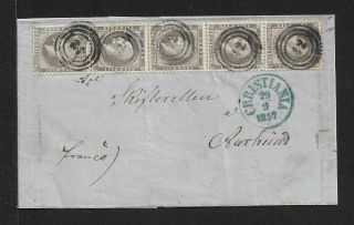 Norway 3 Skilling Fantastic Strip Of 5 Cover 1857 To Denmark Exhibition Item