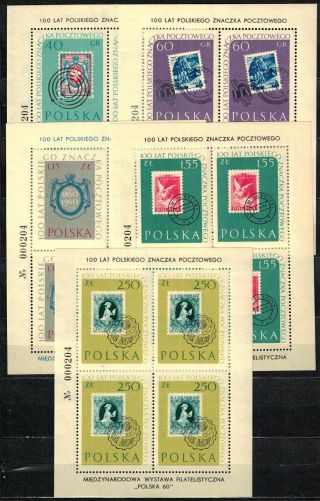 Poland Fischer Bl.  22 - 26 Centenary Of Polish Stamps Mnh 1960