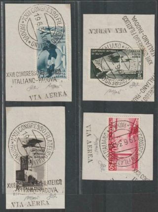 Italy 1934 Football Airmail Set On Piece,  Certificate -