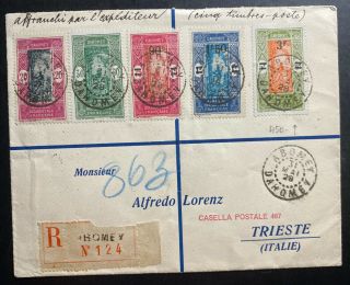 1928 Abomey Dahomey Registered Cover To Triest Italy Sc 94