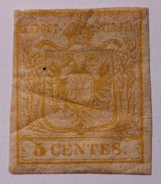 Italian States Lombardy Venetia Rare 1850 5c Arancio.  €10,  000.  Gum.