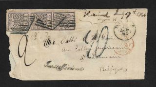 Papal States Italy To Belgium 1865 Cover Sc 6 Strip Of 3 Wow