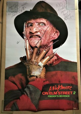 Freedy Krueger Vintage Poster Signed By 3 Members Of S.  O.  D.  (anthrax,  Iron Maiden)