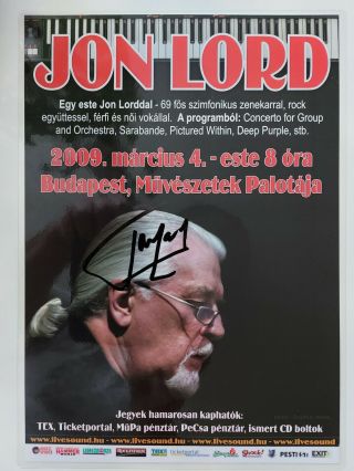 Signed Jon Lord (deep Purple) Mini Poster (size A4) Tour 2009 Budapest