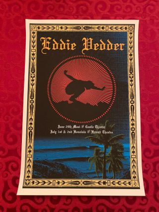 Eddie Vedder Of Pearl Jam Hawaii Concert Poster Art By Ryan Immegart