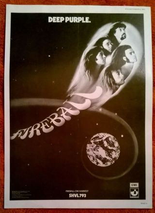Deep Purple Fireball 1971 Emi Harvest Promotional Advert Poster