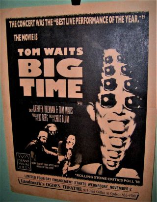 Tom Waits Big Time Theater Flyer Denver Co Showing Rare Very Cool